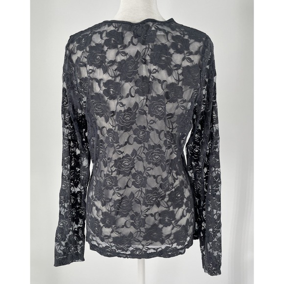 Y2K‎ Womens Lace Mesh Top Shirt Gray Floral Stretchy Fairy Whimsigoth LG - Picture 2 of 5
